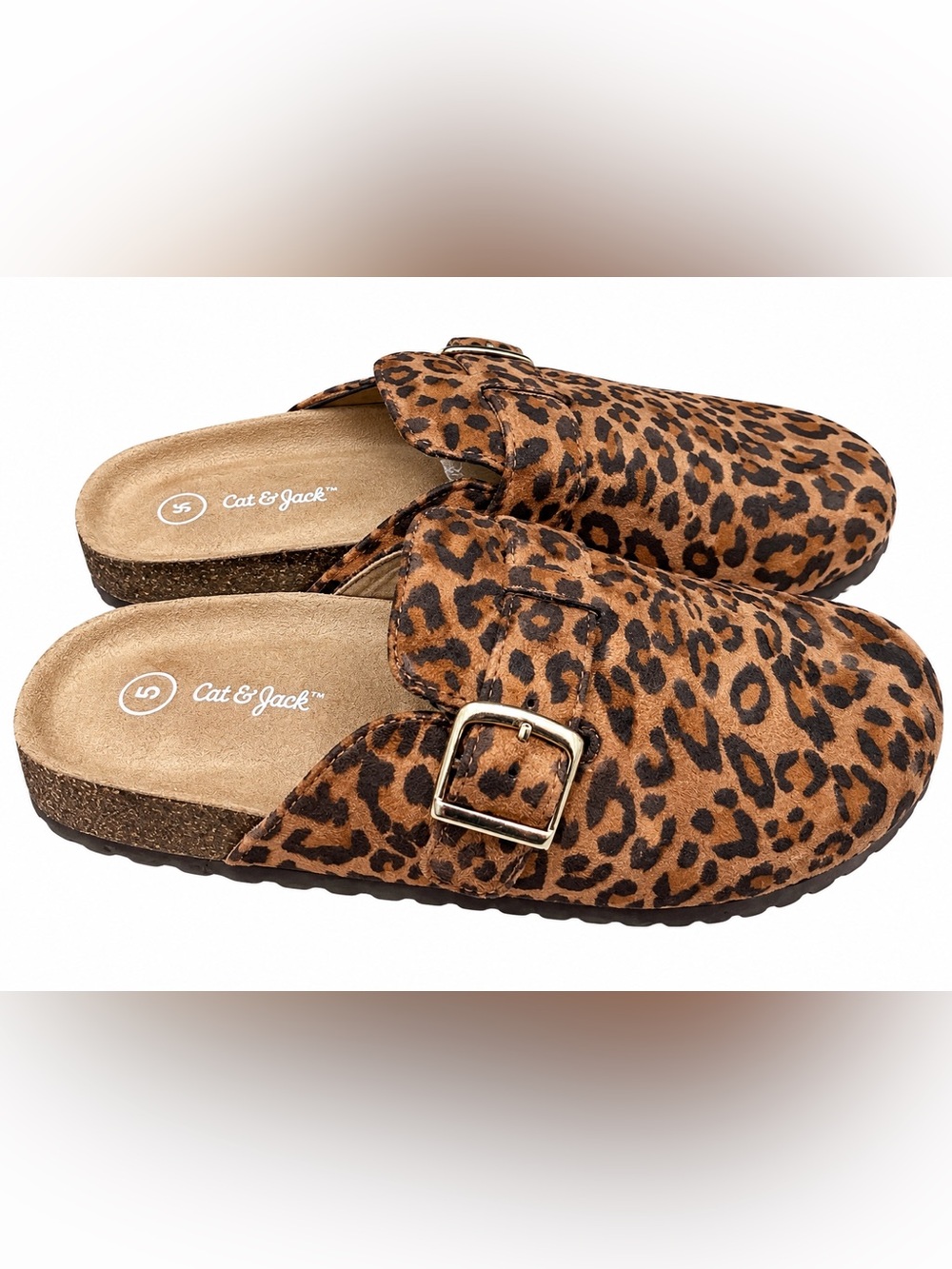 Cat & Jack Leopard Buckle Slide Mules - Brown & Black